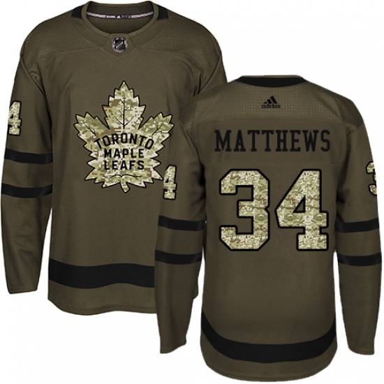 Youth Adidas Toronto Maple Leafs #34 Auston Matthews Authentic Green Salute to Service NHL Jersey - Ujersey