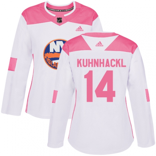 Women's Adidas New York Islanders #14 Tom Kuhnhackl Authentic White Pink Fashion NHL Jersey - Ujersey