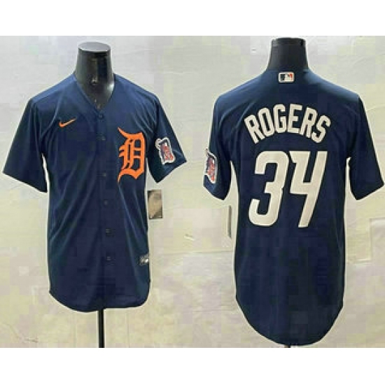Men's Detroit Tigers #34 Jake Rogers Navy Alternate With Cool Base Stitched Jersey - Ujersey