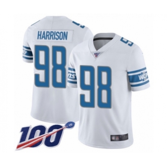 Men's Detroit Lions #98 Damon Harrison White Vapor Untouchable Limited Player 100th Season Football Jersey - Ujersey