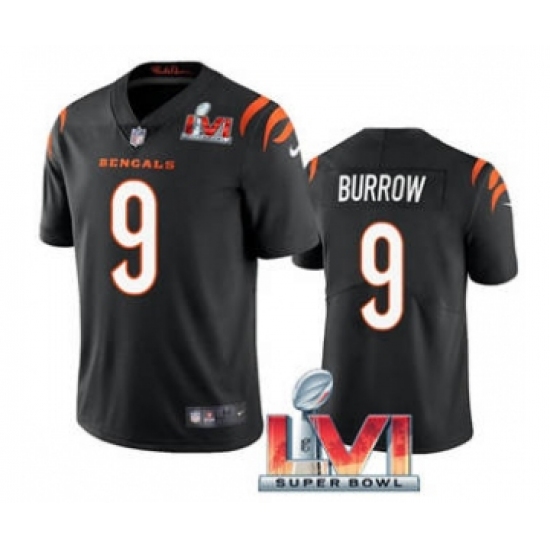 Men's Cincinnati Bengals #9 Joe Burrow Black 2022 Super Bowl LVI Vapor Limited Stitched Jersey - Ujersey