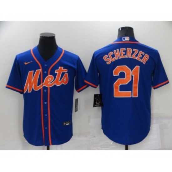 Men's New York Mets #21 Max Scherzer Blue Stitched MLB Cool Base Nike Jersey - Ujersey