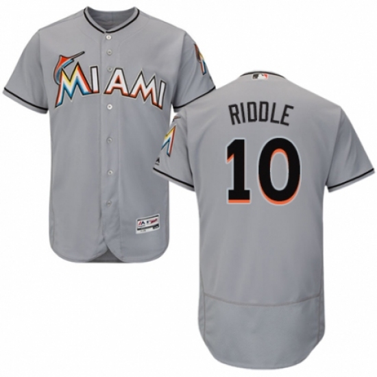 Men's Majestic Miami Marlins #10 JT Riddle Grey Road Flex Base Authentic Collection MLB Jersey - Ujersey