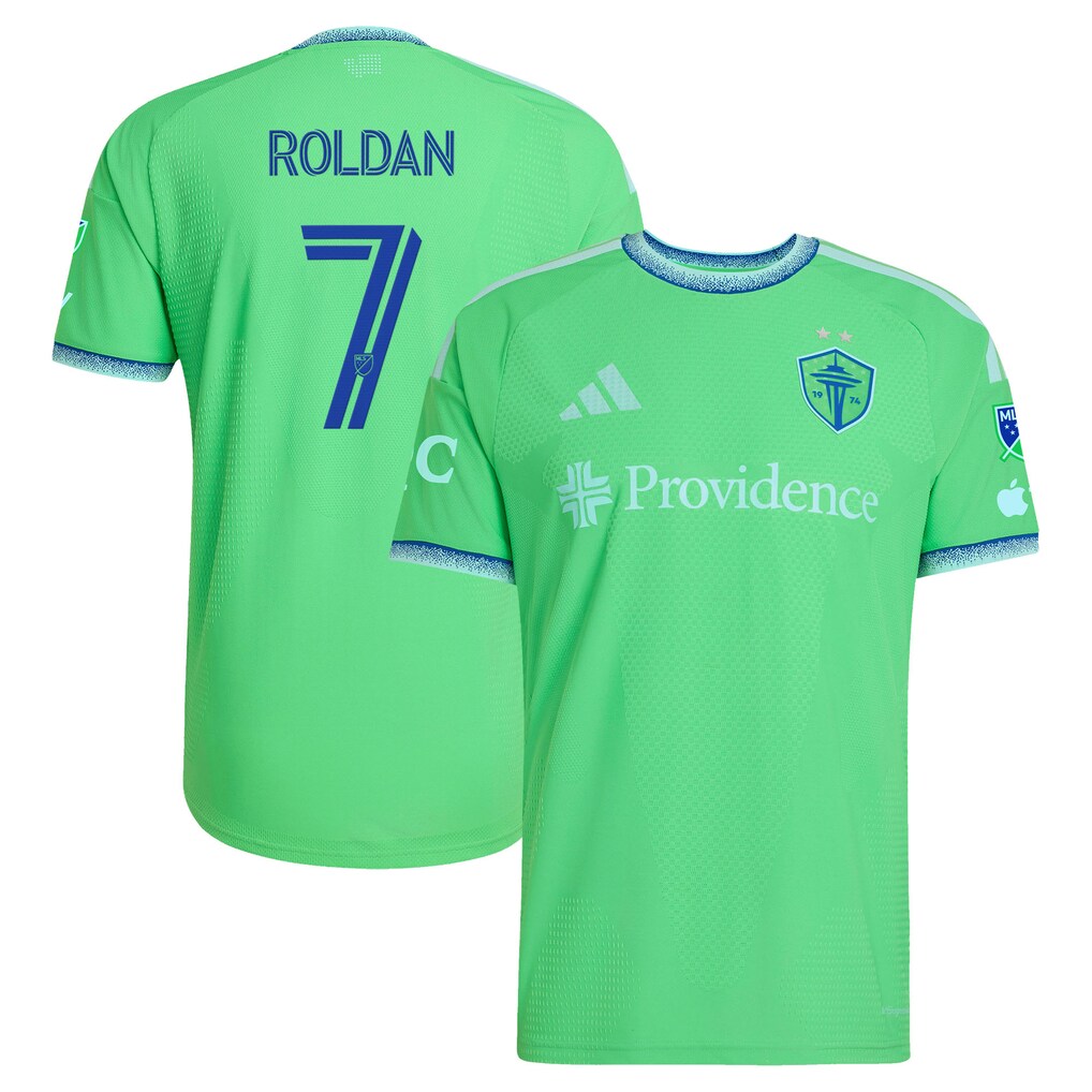 Men's Seattle Sounders FC Cristian Roldan Rave Green 2026 The Evergreen State Kit On-Field Authentic Patch Jersey - Ujersey
