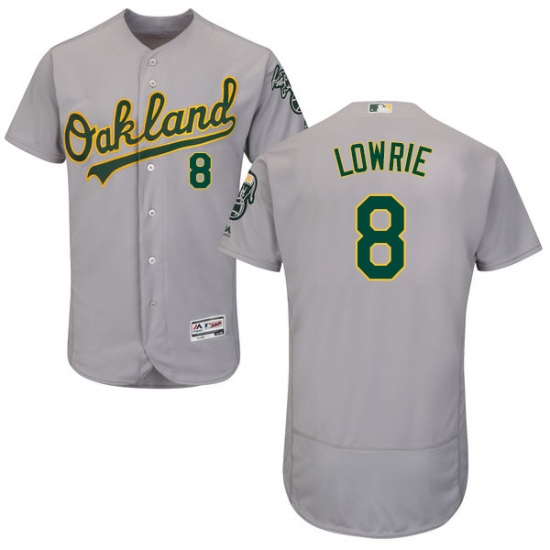 Men's Majestic Oakland Athletics #8 Jed Lowrie Grey Road Flex Base Authentic Collection MLB Jersey - Ujersey