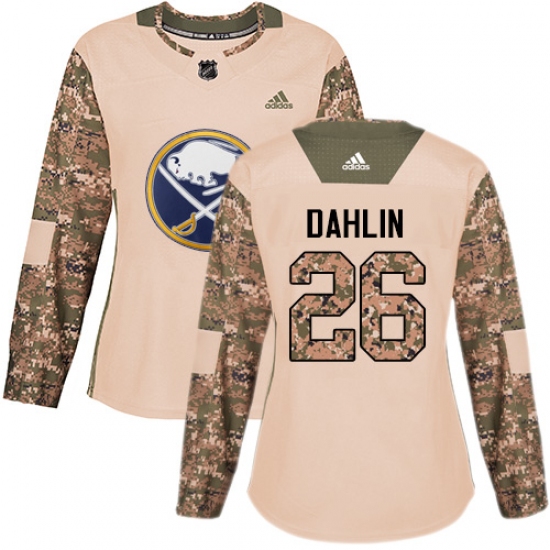Women's Adidas Buffalo Sabres #26 Rasmus Dahlin Authentic Camo Veterans Day Practice NHL Jersey - Ujersey