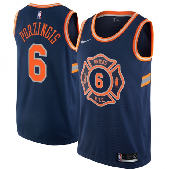 Men's Nike New York Knicks #6 Kristaps Porzingis Swingman Navy Blue NBA Jersey - City Edition - Ujersey