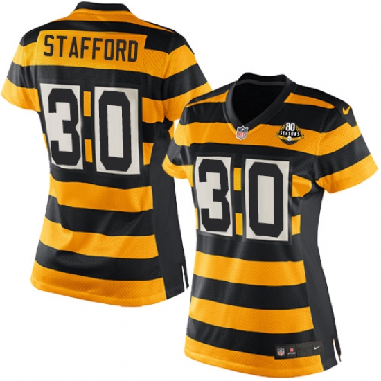 Women's Nike Pittsburgh Steelers #30 Daimion Stafford Limited Yellow/Black Alternate 80TH Anniversary Throwback NFL Jersey - Ujersey