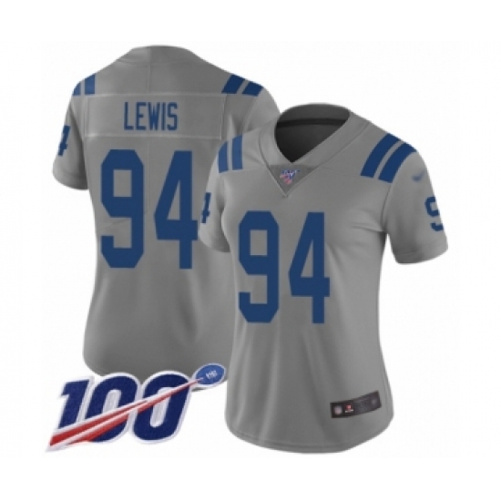 Women's Indianapolis Colts #94 Tyquan Lewis Limited Gray Inverted Legend 100th Season Football Jersey - Ujersey