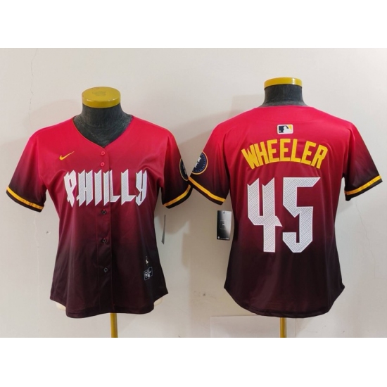 Women's Philadelphia Phillies #45 Zack Wheeler Red 2024 City Connect Limited Jersey - Ujersey