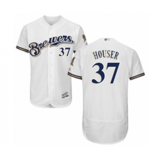 Men's Milwaukee Brewers #37 Adrian Houser White Alternate Flex Base Authentic Collection Baseball Player Jersey - Ujersey