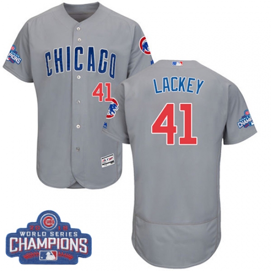 Men's Majestic Chicago Cubs #41 John Lackey Grey 2016 World Series Champions Flexbase Authentic Collection MLB Jersey - Ujersey