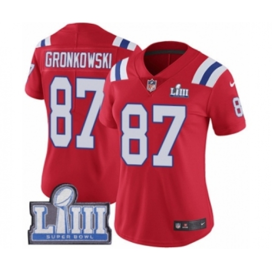 Women's Nike New England Patriots #87 Rob Gronkowski Red Alternate Vapor Untouchable Limited Player Super Bowl LIII Bound NFL Jersey - Ujersey