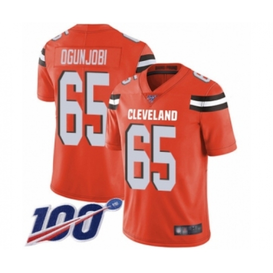 Men's Cleveland Browns #65 Larry Ogunjobi Orange Alternate Vapor Untouchable Limited Player 100th Season Football Jersey - Ujersey