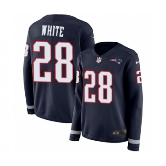 Women's Nike New England Patriots #28 James White Limited Navy Blue Therma Long Sleeve NFL Jersey - Ujersey