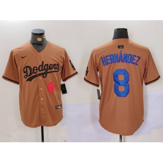 Men's Los Angeles Dodgers #8 Kike Hernandez Number Olive Cool Base Limited Stitched Jersey - Ujersey