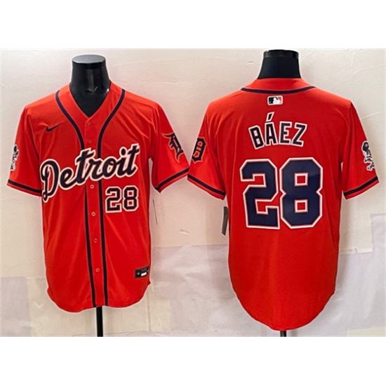 Men's Detroit Tigers #28 Javier Báez Orange With Vapor Premier Limited Stitched Baseball Jersey - Ujersey