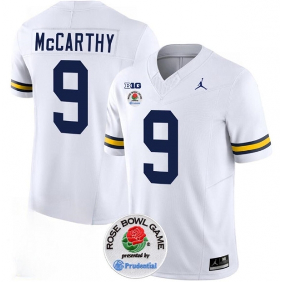 Men's Michigan Wolverines #9 J.J. McCarthy 2023 F.U.S.E. White Rose Bowl Stitched Jersey - Ujersey