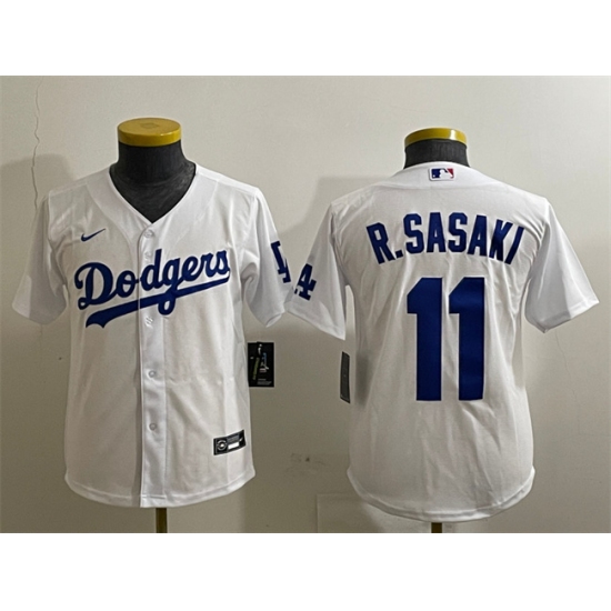 Youth Los Angeles Dodgers #11 Roki Sasaki White Cool Base Stitched Baseball Jersey - Ujersey