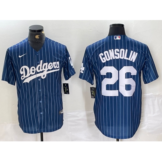 Men's Los Angeles Dodgers #26 Tony Gonsolin Navy Blue Pinstripe Stitched MLB Cool Base Nike Jersey - Ujersey