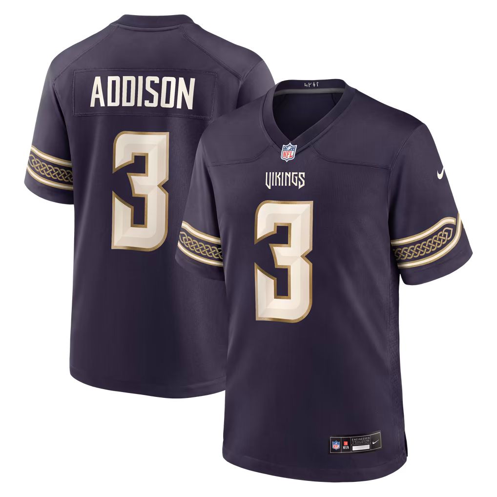 Men's Minnesota Vikings Jordan Addison Nike Purple 2026 Rivalries Collection Game Jersey - Ujersey
