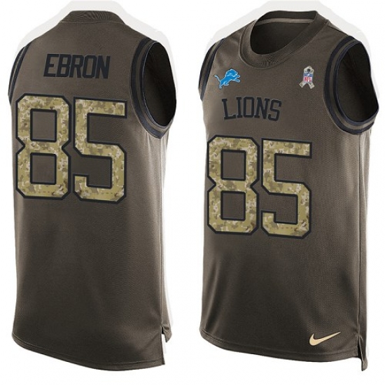 Men's Nike Detroit Lions #85 Eric Ebron Limited Green Salute to Service Tank Top NFL Jersey - Ujersey