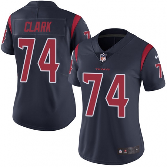 Women's Nike Houston Texans #74 Chris Clark Elite Navy Blue Rush Vapor Untouchable NFL Jersey - Ujersey