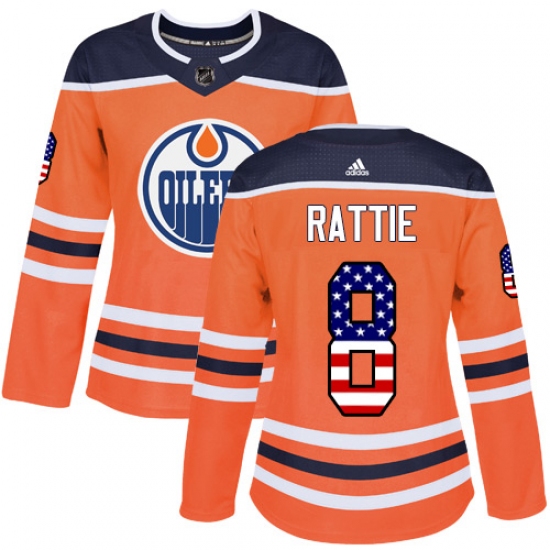 Women's Adidas Edmonton Oilers #8 Ty Rattie Authentic Orange USA Flag Fashion NHL Jersey - Ujersey