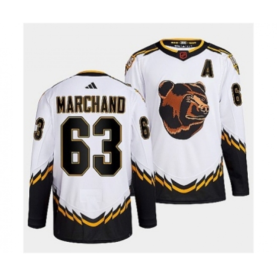 Men's Boston Bruins #63 Brad Marchand 2022 White Reverse Retro Stitched Jersey - Ujersey