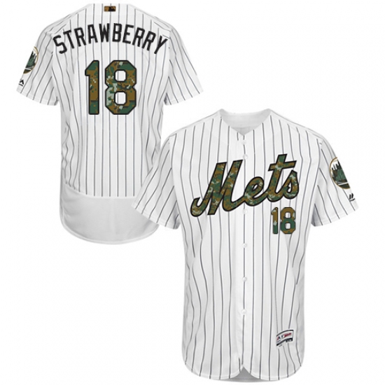 Men's Majestic New York Mets #18 Darryl Strawberry Authentic White 2016 Memorial Day Fashion Flex Base MLB Jersey - Ujersey