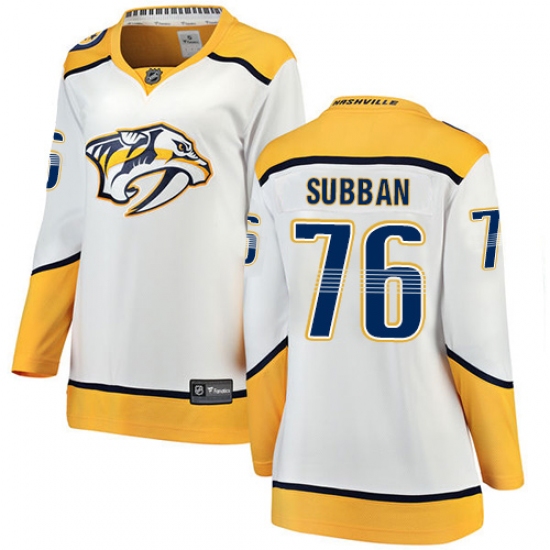 Women's Nashville Predators #76 P.K Subban Fanatics Branded White Away Breakaway NHL Jersey - Ujersey