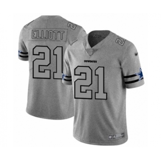 Men's Dallas Cowboys #21 Ezekiel Elliott Gray Team Logo Gridiron Limited Football Jersey - Ujersey