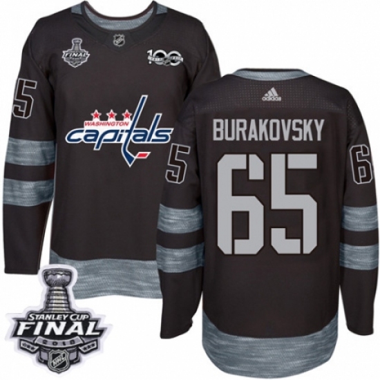 Men's Adidas Washington Capitals #65 Andre Burakovsky Authentic Black 1917-2017 100th Anniversary 2018 Stanley Cup Final NHL Jersey - Ujersey