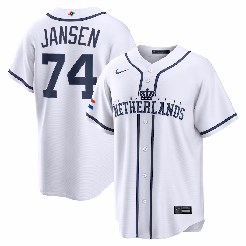 Men's Netherlands Baseball Kenley Jansen Nike White 2026 World Baseball Classic Home Stadium Jersey - ujerseystore