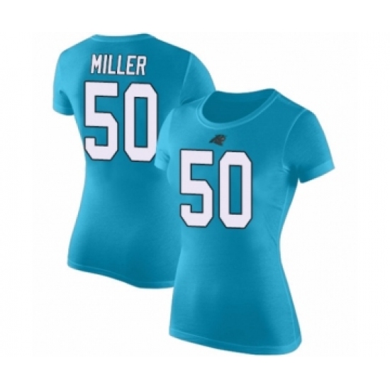 Football Women's Carolina Panthers #50 Christian Miller Blue Rush Pride Name & Number T-Shirt - Ujersey NHL