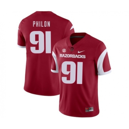 Arkansas Razorbacks 91 Darius Philon Red College Football Jersey - Ujersey