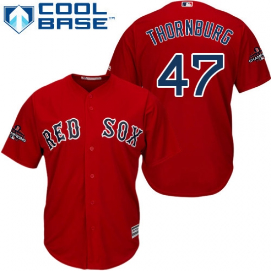 Youth Majestic Boston Red Sox #47 Tyler Thornburg Authentic Red Alternate Home Cool Base 2018 World Series Champions MLB Jersey - Ujersey