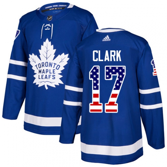 Youth Adidas Toronto Maple Leafs #17 Wendel Clark Authentic Royal Blue USA Flag Fashion NHL Jersey - Ujersey
