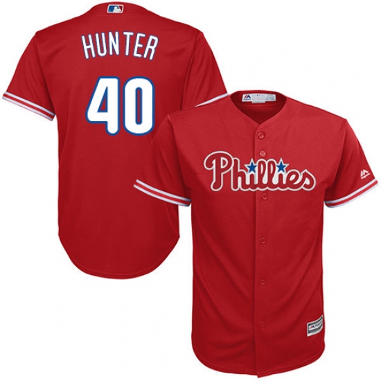 Youth Majestic Philadelphia Phillies #40 Tommy Hunter Authentic Red Alternate Cool Base MLB Jersey - Ujersey