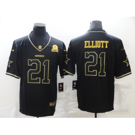Men's Dallas Cowboys #21 Ezekiel Elliott Black Gold Throwback Limited Jersey - Ujersey