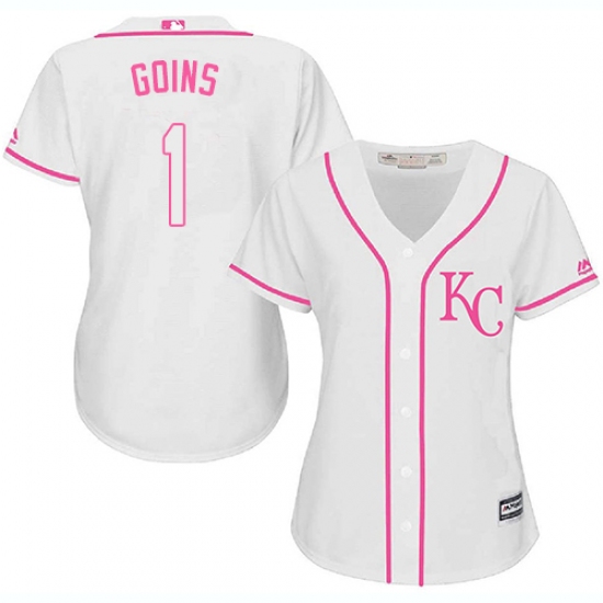 Women's Majestic Kansas City Royals #1 Ryan Goins Replica White Fashion Cool Base MLB Jersey - Ujersey
