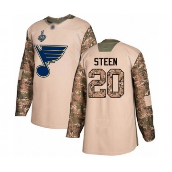 Youth St. Louis Blues #20 Alexander Steen Authentic Camo Veterans Day Practice 2019 Stanley Cup Final Bound Hockey Jersey - Ujersey