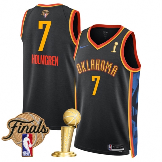 Men's Oklahoma City Thunder #7 Chet Holmgren Black 2025 Finals And Finals Champions City Edition Stitched Basketball Jersey