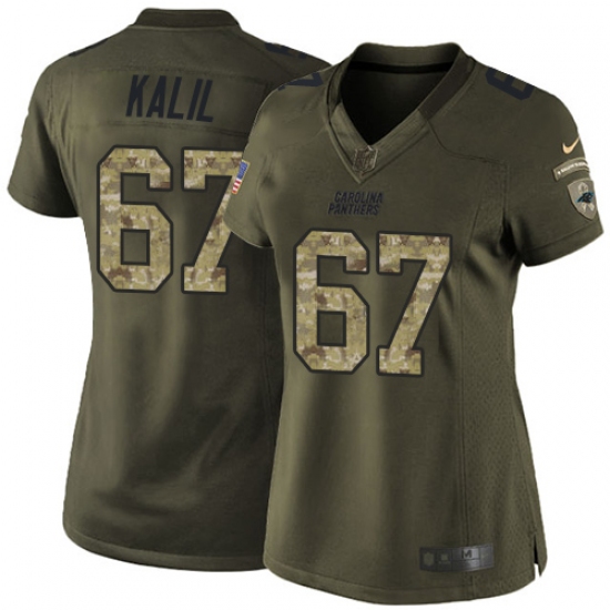 Women's Nike Carolina Panthers #67 Ryan Kalil Elite Green Salute to Service NFL Jersey - Ujersey