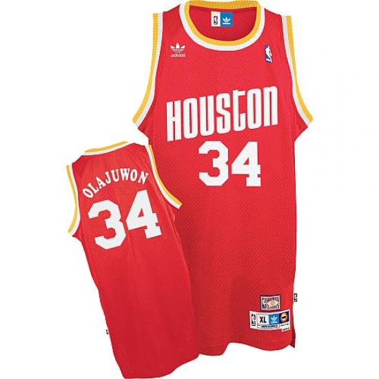 Men's Mitchell and Ness Houston Rockets #34 Hakeem Olajuwon Swingman Red Throwback NBA Jersey - Ujersey