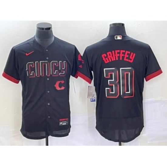 Men's Cincinnati Reds #30 Ken Griffey Jr Black 2023 City Connect Flex Base Stitched Jersey 1 - Ujersey