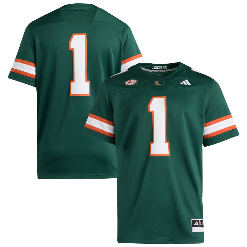 Men's adidas #1 Green Miami Hurricanes Premier Jersey - ujerseystore