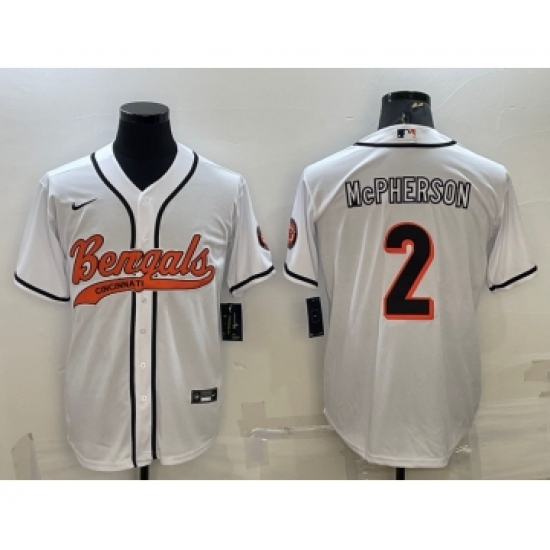 Men's Cincinnati Bengals #2 Evan McPherson White With Patch Cool Base Stitched Baseball Jersey - Ujersey