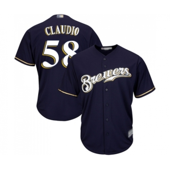 Youth Milwaukee Brewers #58 Alex Claudio Replica Navy Blue Alternate Cool Base Baseball Jersey - Ujersey
