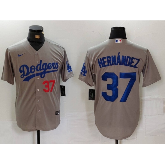 Men's Los Angeles Dodgers #37 Teoscar Hernandez Number Grey Cool Base Stitched Jersey - Ujersey